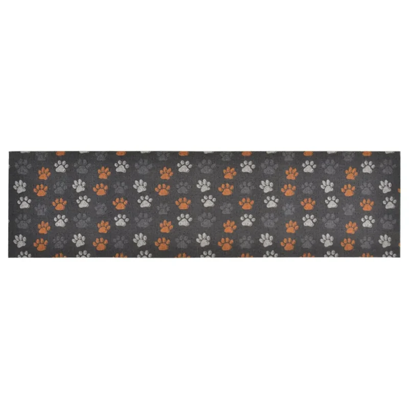 Tapis de cuisine lavable imprimé pattes 150 x 45 cm doux antidérapant ambiance cosy en velours gris 02_0046065