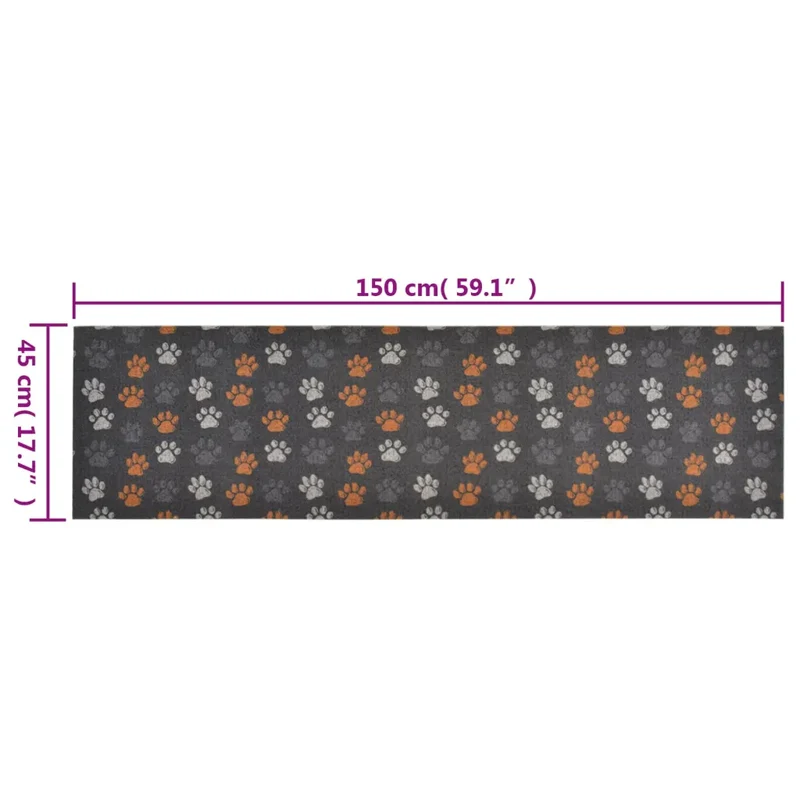 Tapis de cuisine lavable imprimé pattes 150 x 45 cm doux antidérapant ambiance cosy en velours gris 02_0046065