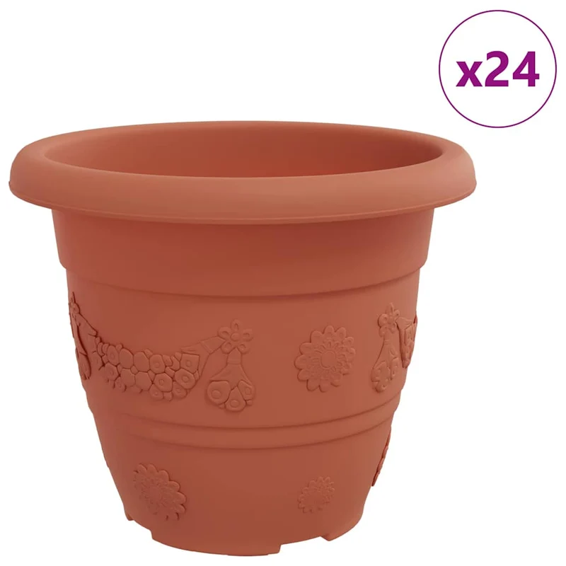 Lot de 24 pots de fleurs ronds modernes légers jardin 26 x 21,5 cm en plastique rouge brique 02_0059329