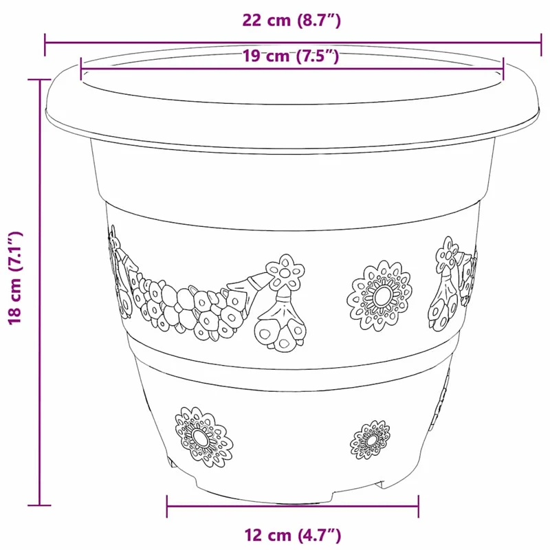 Lot de 24 pots de fleurs ronds modernes légers jardin 26 x 21,5 cm en plastique rouge brique 02_0059329