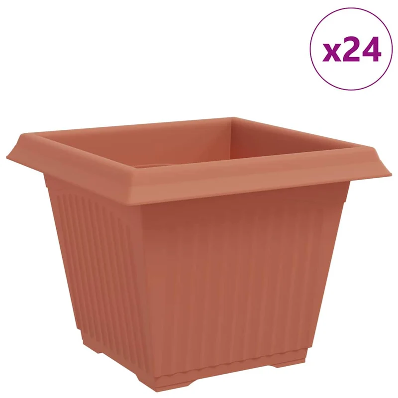 Lot de 24 pots de fleurs carrés modernes 43 x 43 x 33,5 cm utilisation intérieure et extérieure en plastique rouge brique 02_0059370