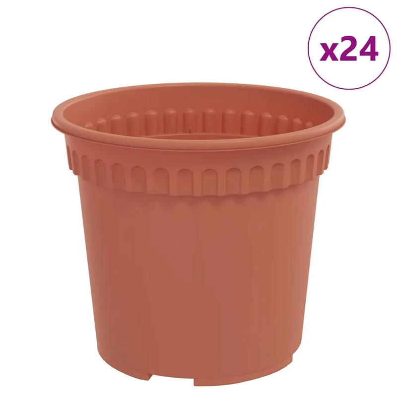 Lot de 24 pots à fleurs ronds cylindriques design contemporain 15 x 15 x 12 cm en plastique rouge brique 02_0059316