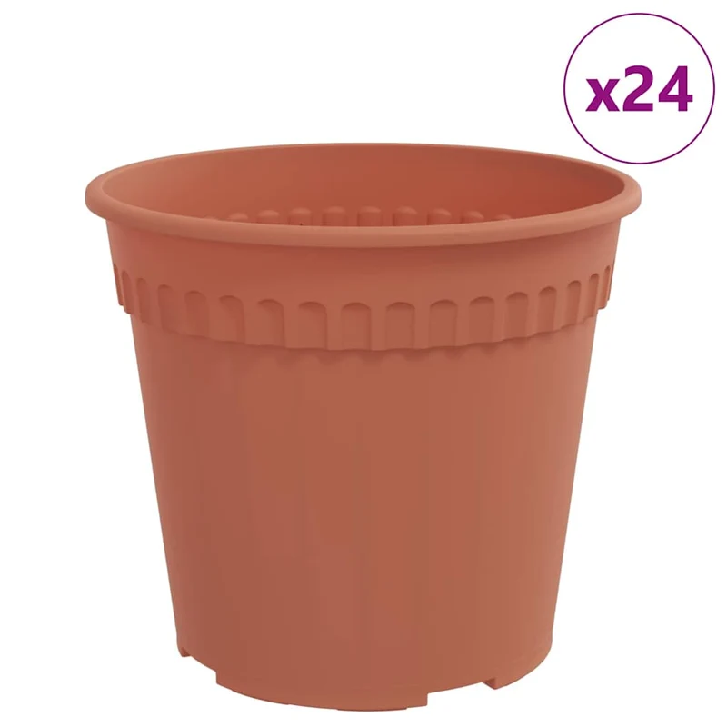Lot de 24 pots à fleurs ronds légers jardin terrasse 19 x 19 x 16 cm en plastique rouge brique 02_0059318
