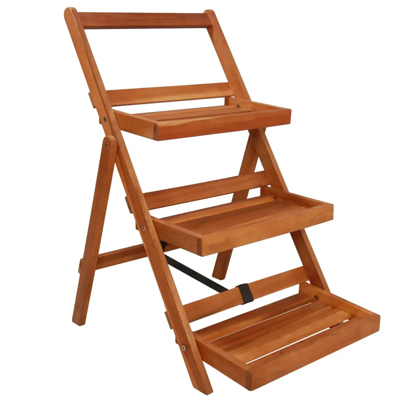 Support de jardinière à 3 niveaux pliable 50 x 63 x 80 cm en acacia marron 02_0045886