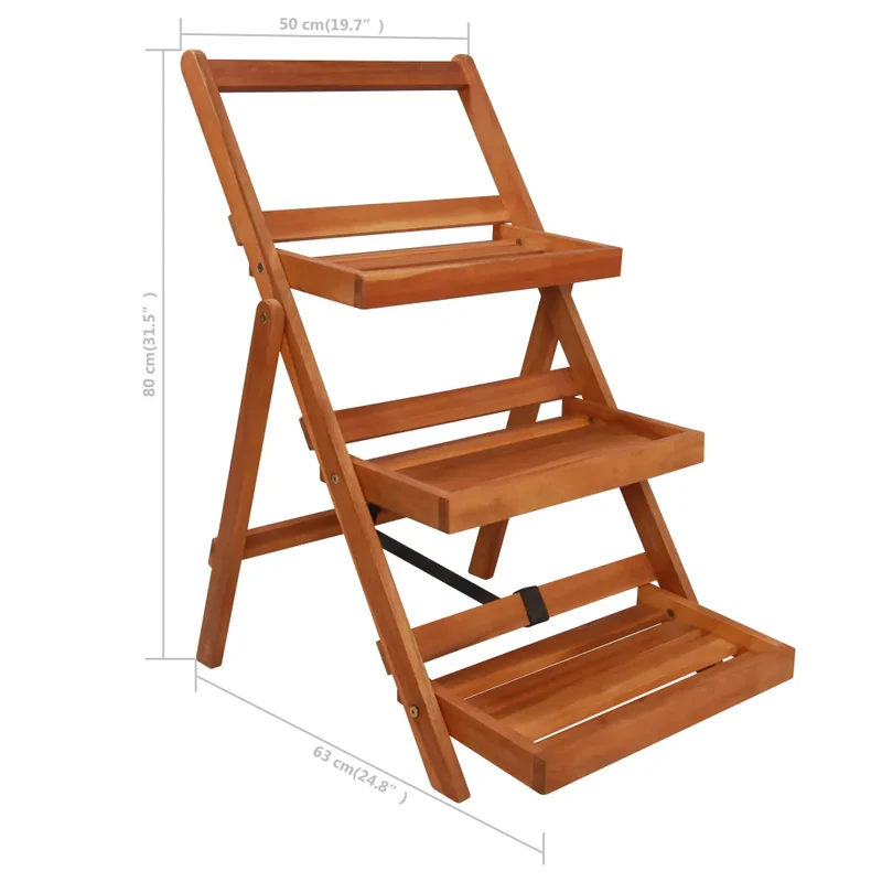 Support de jardinière à 3 niveaux pliable 50 x 63 x 80 cm en acacia marron 02_0045886
