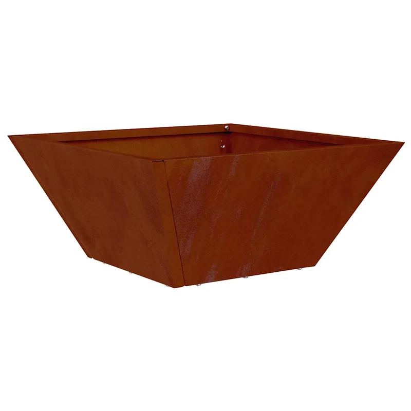 Cache-pot de jardin trapézoïdal moderne minimaliste 35 x 35 x 15 cm en acier rouillé 02_0052366