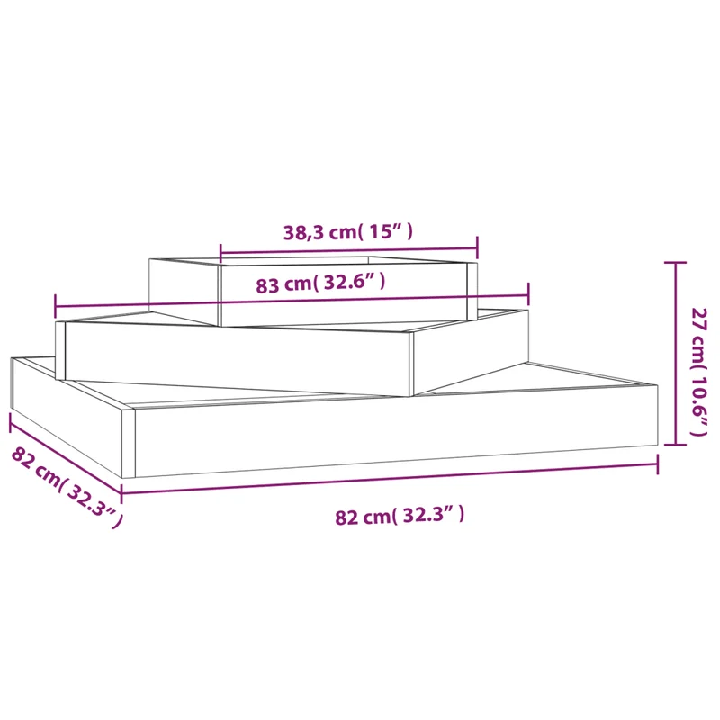 Jardinière 3 niveaux design rustique extérieur jardin 83 x 83 x 27 cm en bois de pin naturel 02_0048485