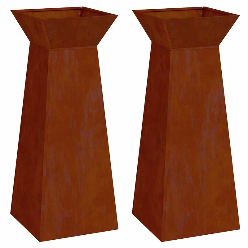 Lot de 2 jardinières à pilier modernes extérieur 40 x 40 x 100 cm en acier patiné argent 02_0052423