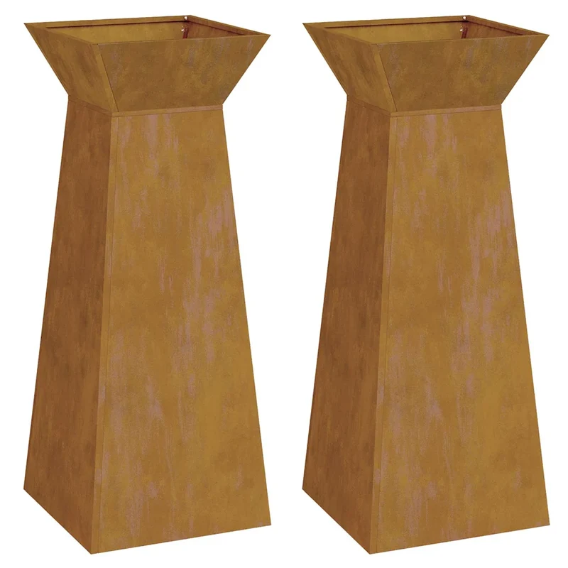 Lot de 2 jardinières à pilier modernes extérieur 40 x 40 x 100 cm en acier patiné argent 02_0052423