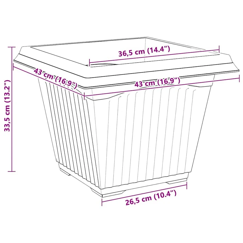 Lot de 24 pots de fleurs carrés légers polyvalents style moderne 43 x 43 x 33 cm en plastique noir 02_0059377