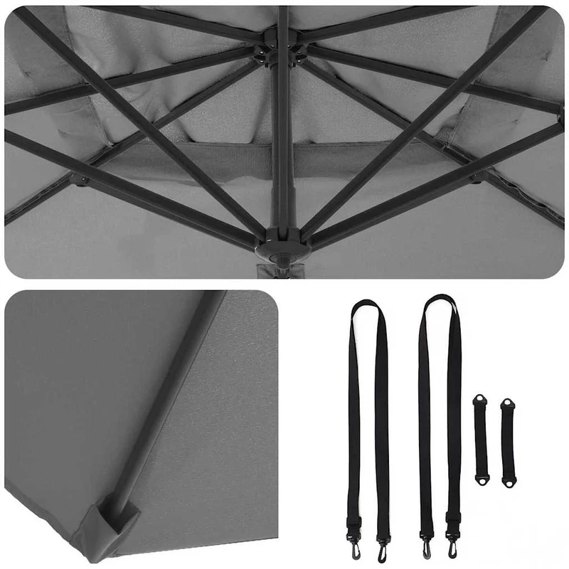 Parasol cantilever moderne incliné pivotant pour jardin 351 x 250 x 260 cm en polyester anthracite 02_0058717