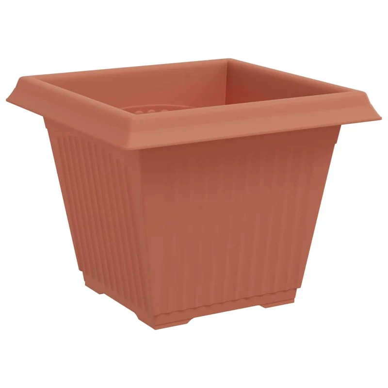 Lot de 24 pots de fleurs carrés 43 x 43 x 33,5 cm design minimaliste polyvalent en plastique rouge brique 02_0059372