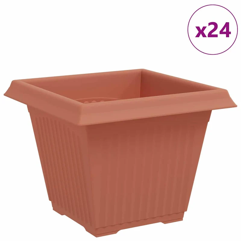 Lot de 24 pots de fleurs carrés 43 x 43 x 33,5 cm design minimaliste polyvalent en plastique rouge brique 02_0059372