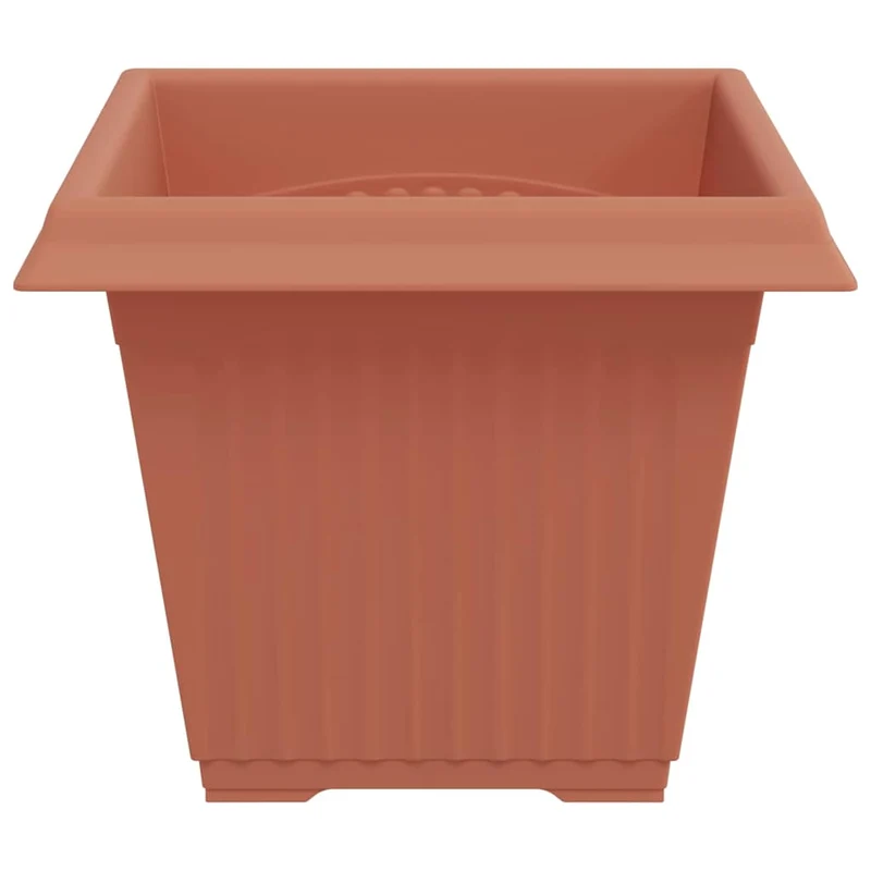 Lot de 24 pots de fleurs carrés 43 x 43 x 33,5 cm design minimaliste polyvalent en plastique rouge brique 02_0059372