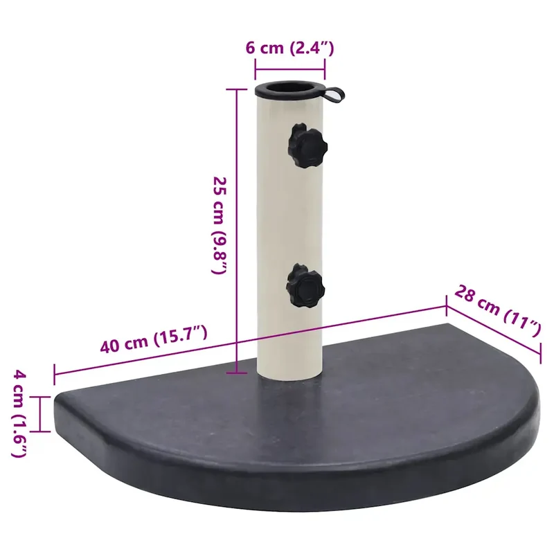 Socle de parasol demi-rond robuste 40 x 28 x 4 cm pour extérieur élégant en granite noir 02_0046508