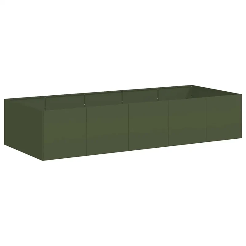 Jardinière rectangulaire moderne pour jardin balcon 200 x 80 x 40 cm avec fond ouvert en acier vert olive 02_0051538