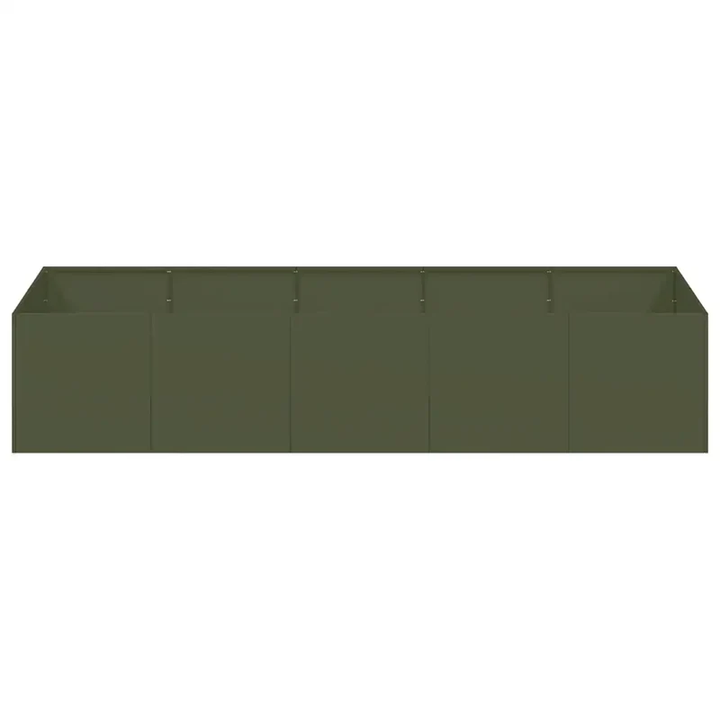 Jardinière rectangulaire moderne pour jardin balcon 200 x 80 x 40 cm avec fond ouvert en acier vert olive 02_0051538