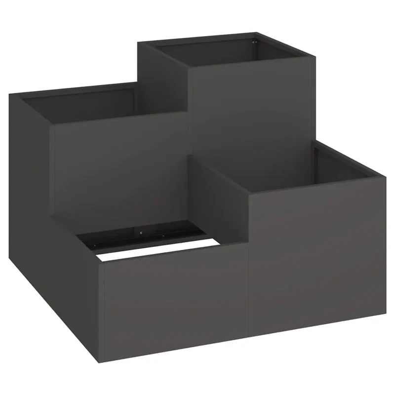 Lot de 2 cache-pots rectangulaires design moderne jardin terrasse 100 x 100 x 60 cm en acier noir 02_0052074