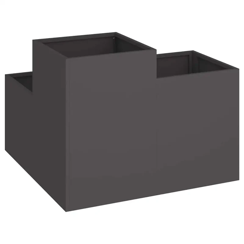 Lot de 2 cache-pots rectangulaires design moderne jardin terrasse 100 x 100 x 60 cm en acier noir 02_0052074