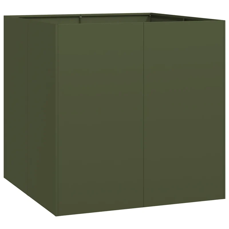 Jardinière carrée moderne fond ouvert balcon jardin 80 x 80 x 80 cm en acier vert olive 02_0051566