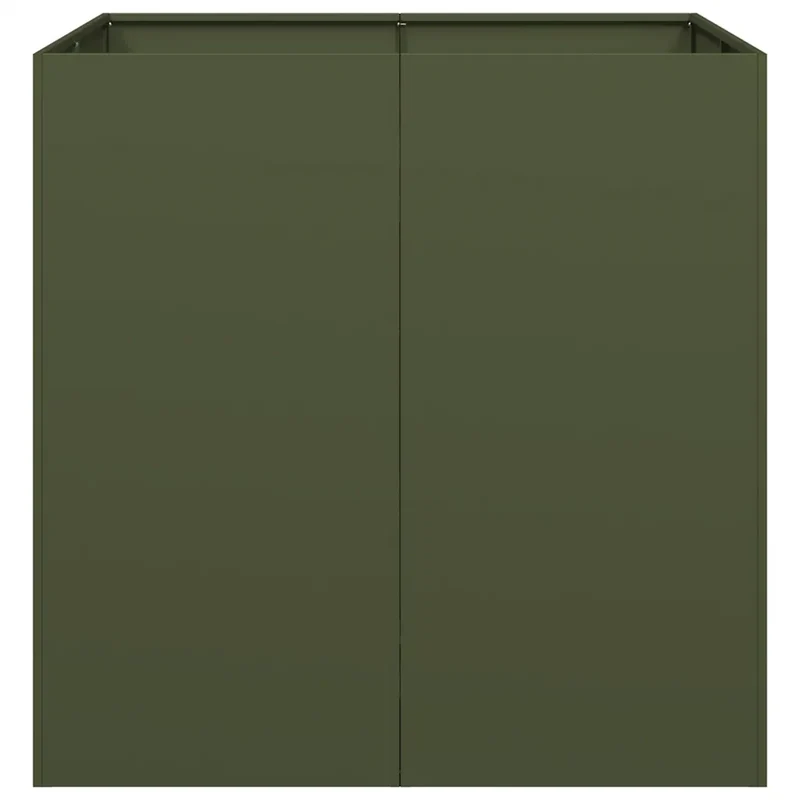 Jardinière carrée moderne fond ouvert balcon jardin 80 x 80 x 80 cm en acier vert olive 02_0051566