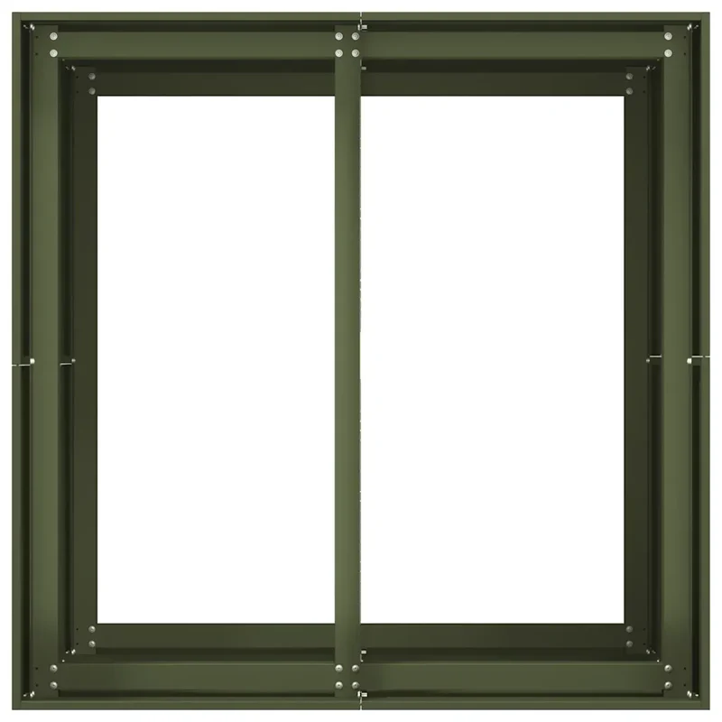 Jardinière carrée moderne fond ouvert balcon jardin 80 x 80 x 80 cm en acier vert olive 02_0051566