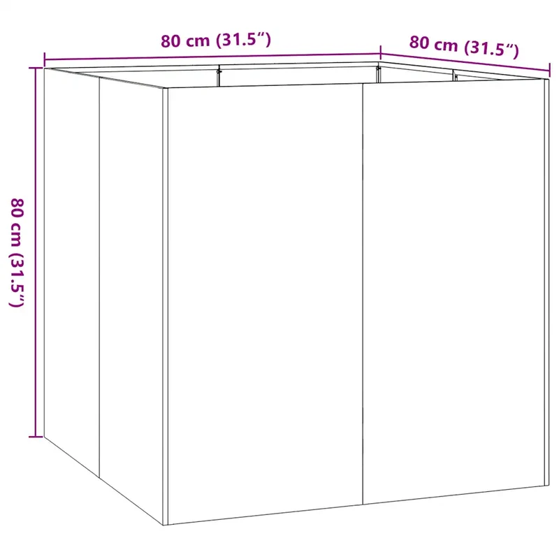 Jardinière carrée moderne fond ouvert balcon jardin 80 x 80 x 80 cm en acier vert olive 02_0051566