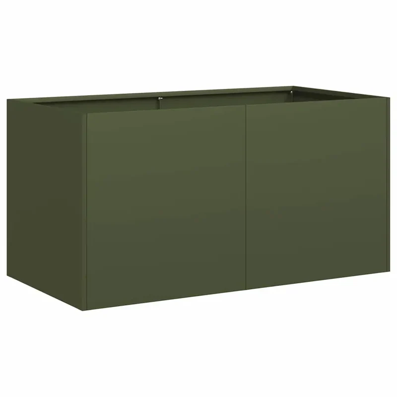 Jardinière élever en extérieur 80 x 40 x 40 cm avec fond ouvert et design moderne en acier laminé à froid vert olive 02_0051460