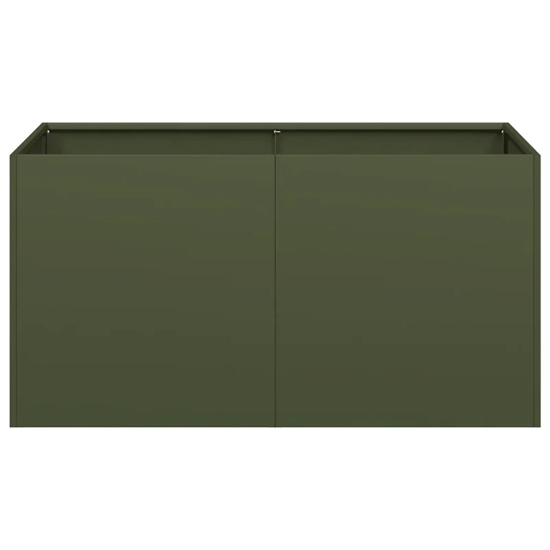 Jardinière élever en extérieur 80 x 40 x 40 cm avec fond ouvert et design moderne en acier laminé à froid vert olive 02_0051460