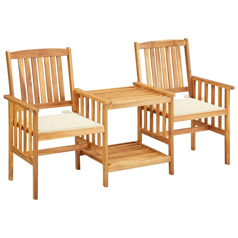 Chaises de jardin avec table à thé et coussins acacia solide 02_0013347
