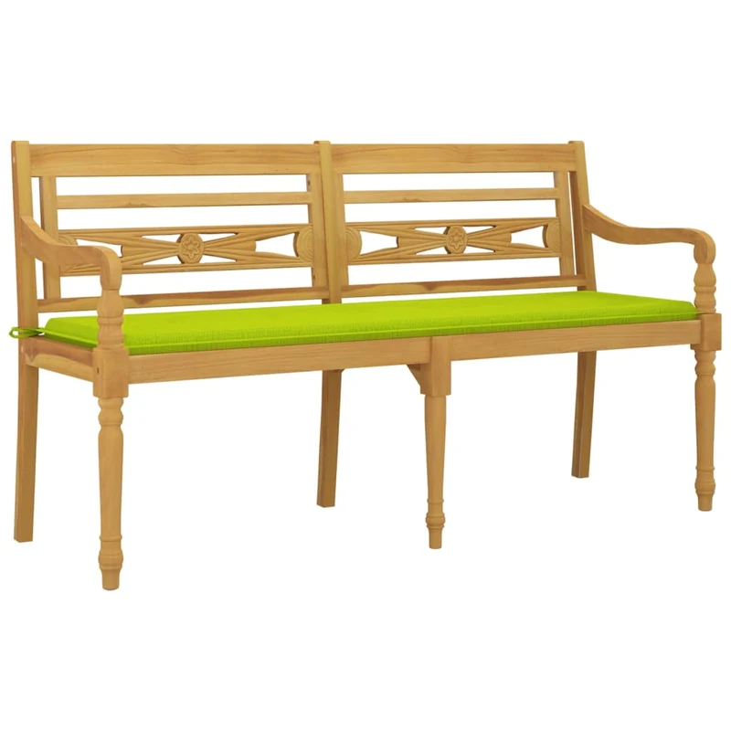 Banc de jardin meuble de patio d'extérieur terrasse avec coussin vert brillant 150 cm bois teck massif 02_0011106