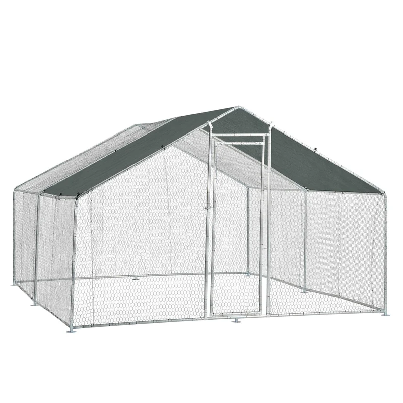 Enclos extérieur volière cage pour animaux avec serrure armature acier galvanisé 3 x 4 x 2 m argent vert foncé 03_0005141