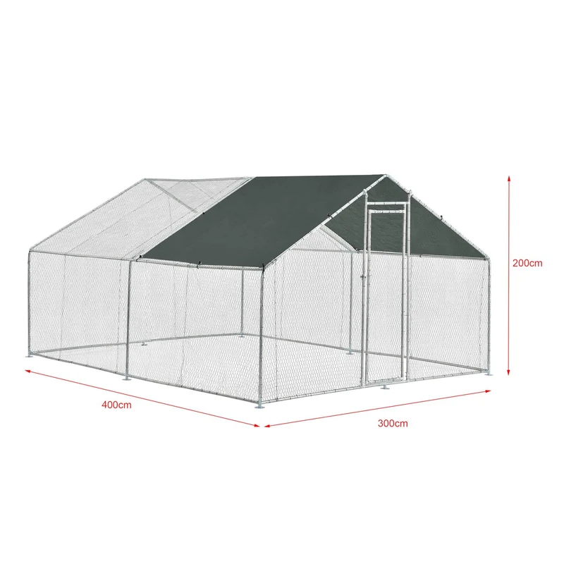 Enclos extérieur volière cage pour animaux avec serrure armature acier galvanisé 3 x 4 x 2 m argent vert foncé 03_0005141