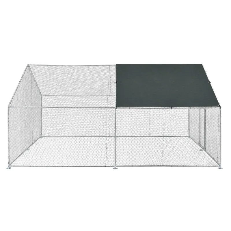 Enclos extérieur volière cage pour animaux avec serrure armature acier galvanisé 3 x 4 x 2 m argent vert foncé 03_0005141