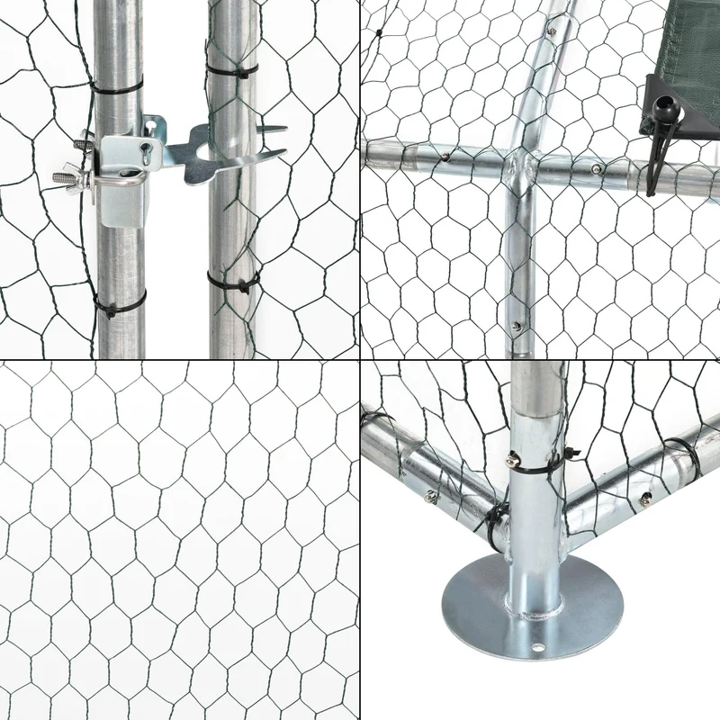 Enclos extérieur volière cage pour animaux avec serrure armature acier galvanisé 3 x 4 x 2 m argent vert foncé 03_0005141