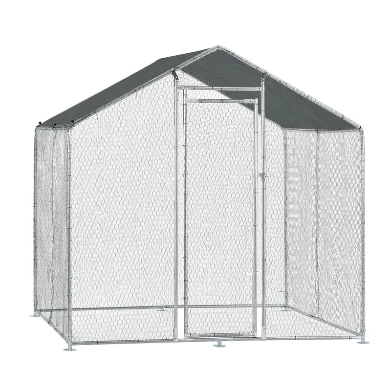 Enclos extérieur volière cage pour animaux avec serrure armature acier galvanisé 2 x 2 x 2 m argent vert foncé 03_0005139