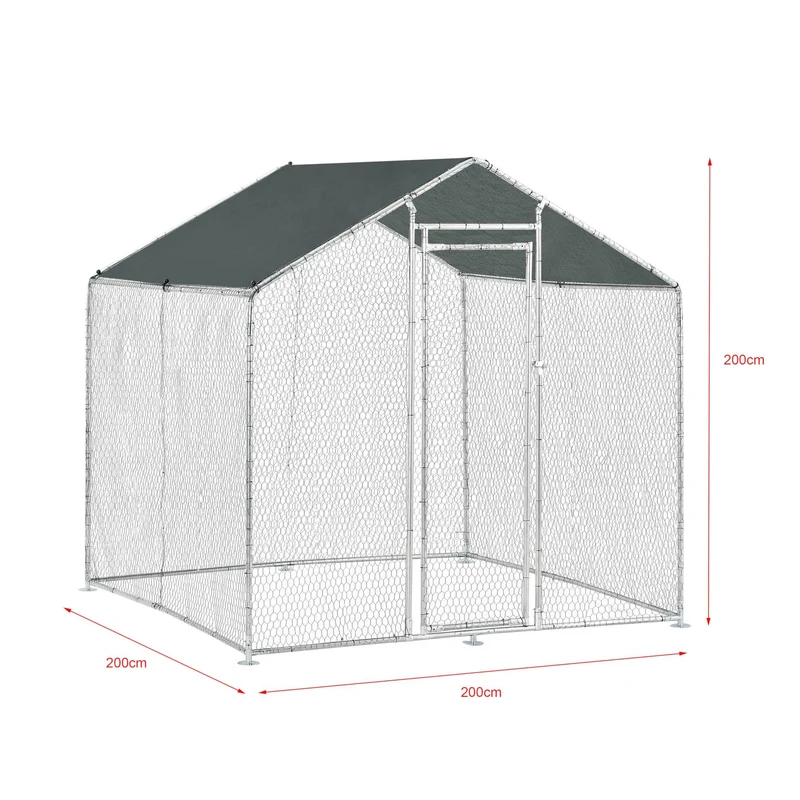 Enclos extérieur volière cage pour animaux avec serrure armature acier galvanisé 2 x 2 x 2 m argent vert foncé 03_0005139