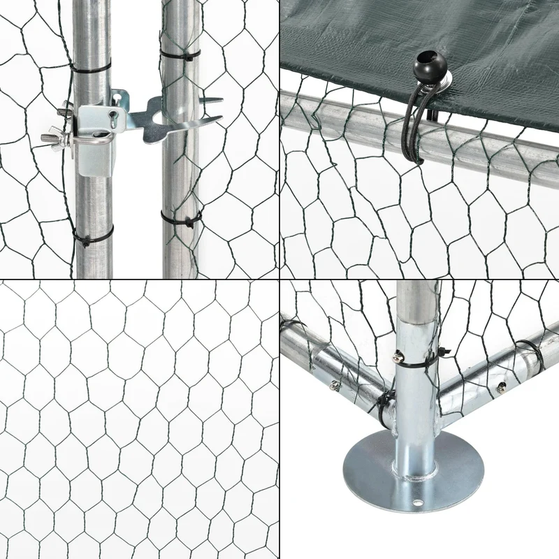 Enclos extérieur volière cage pour animaux avec serrure armature acier galvanisé 2 x 2 x 2 m argent vert foncé 03_0005139