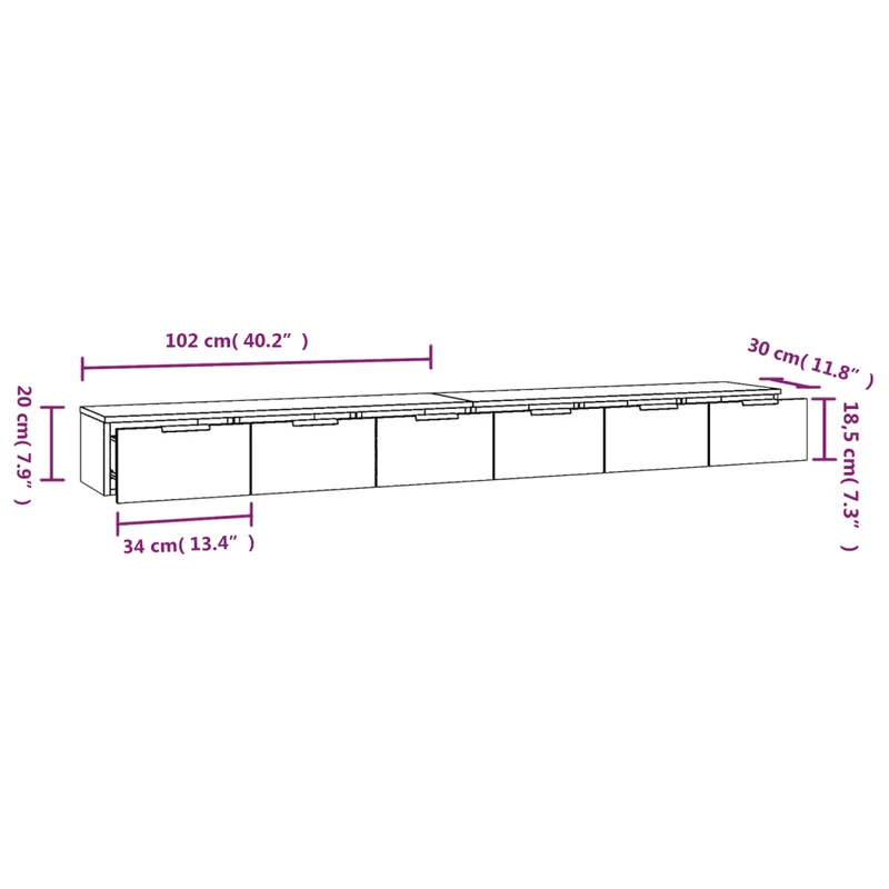 Lot de 2 armoires murales design polyvalent rangement pratique 102 x 30 x 20 cm en bois d'ingénierie blanc 02_0055229