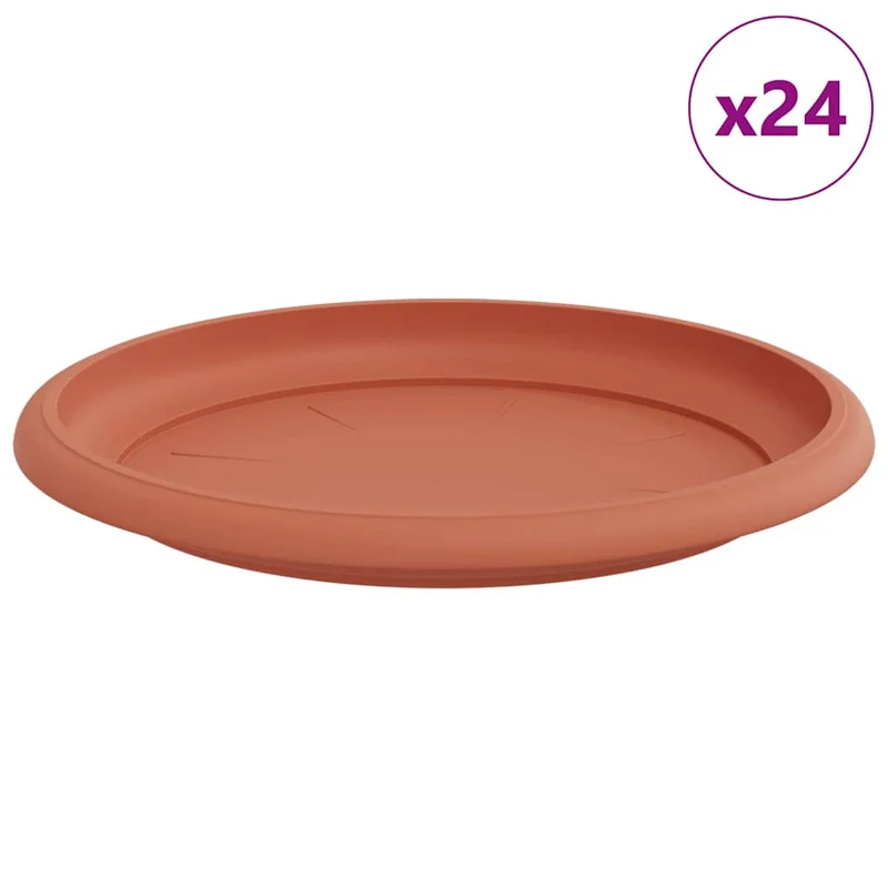 Lot de 24 plateaux à fleurs ronds modernes 14 x 2 cm faciles à nettoyer en plastique rouge brique 02_0059348