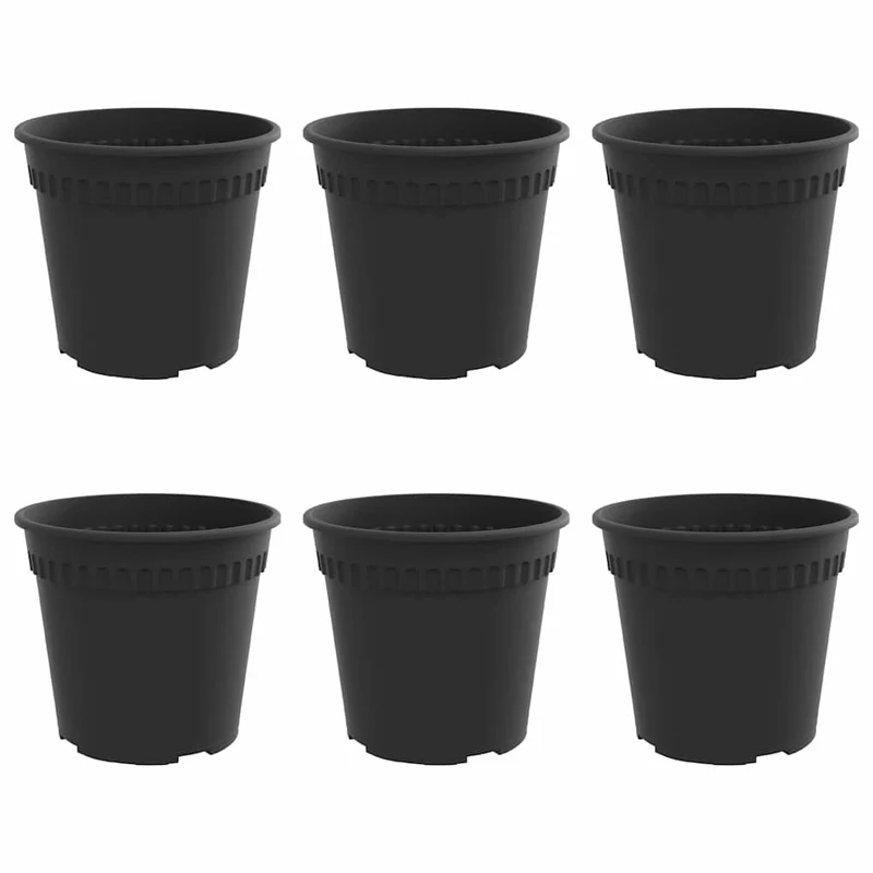 Lot de 6 pots de fleurs ronds modernes 19 x 19 x 16 cm léger avec système de drainage en plastique noir 02_0059314
