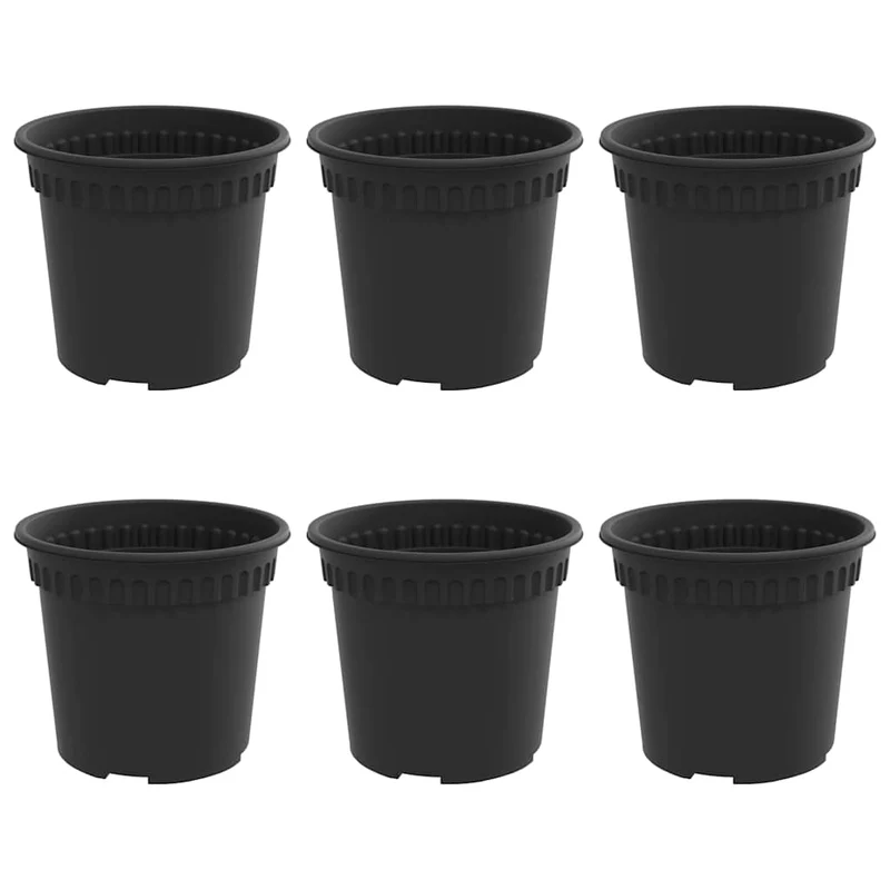 Lot de 6 pots à fleurs ronds modernes 15 x 15 x 12 cm légers jardin terrasse en plastique noir 02_0059312