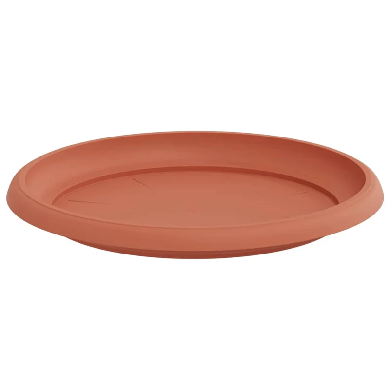 Lot de 24 plateaux à fleurs ronds 14 x 2 cm utilisation intérieure extérieure ergonomique moderne en plastique rouge brique 02_0059351