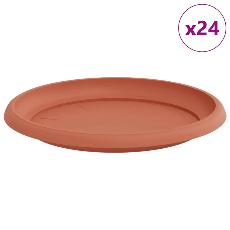 Lot de 24 plateaux à fleurs ronds 14 x 2 cm utilisation intérieure extérieure ergonomique moderne en plastique rouge brique 02_0059351