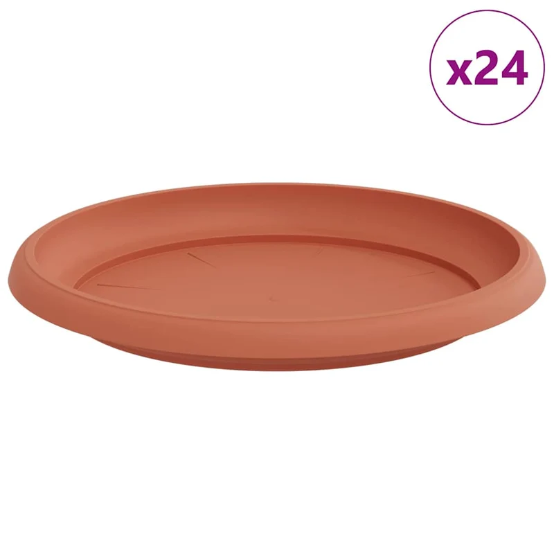 Lot de 24 plateaux à fleurs ronds design moderne intérieur extérieur 14 x 2 cm en plastique rouge brique 02_0059350
