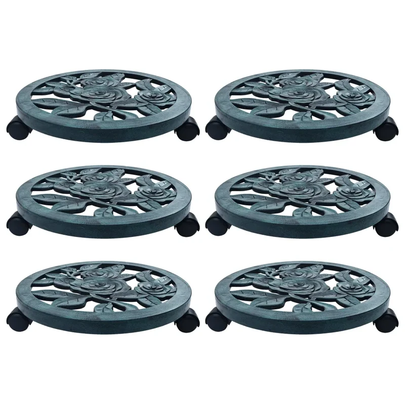 Lot de 6 chariots à plantes avec roulettes pivotantes 38 x 7,5 cm en plastique vert 02_0045945