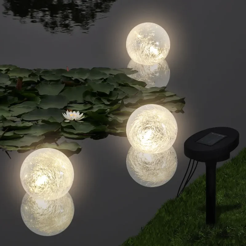 Lot de 6 lampes flottantes LED pour étang ou piscine économique autonomie 8 heures en plastique blanc 02_0046369
