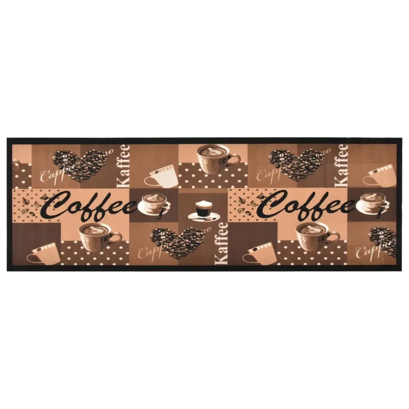 Tapis rectangulaire lavable antidérapant cuisine couloir 300 x 60 cm en polyamide marron café 02_0046533