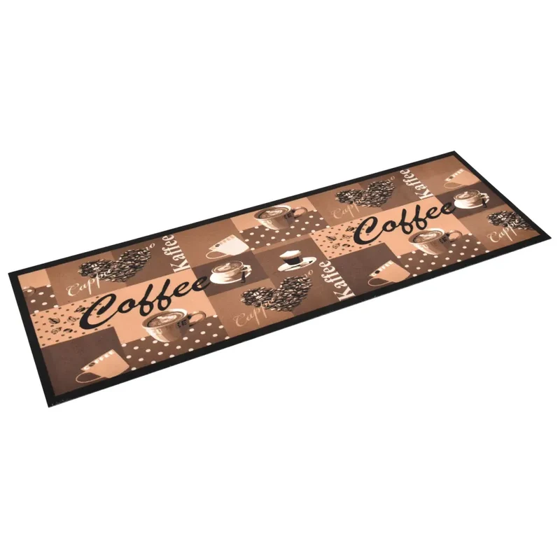 Tapis rectangulaire lavable antidérapant cuisine couloir 300 x 60 cm en polyamide marron café 02_0046533