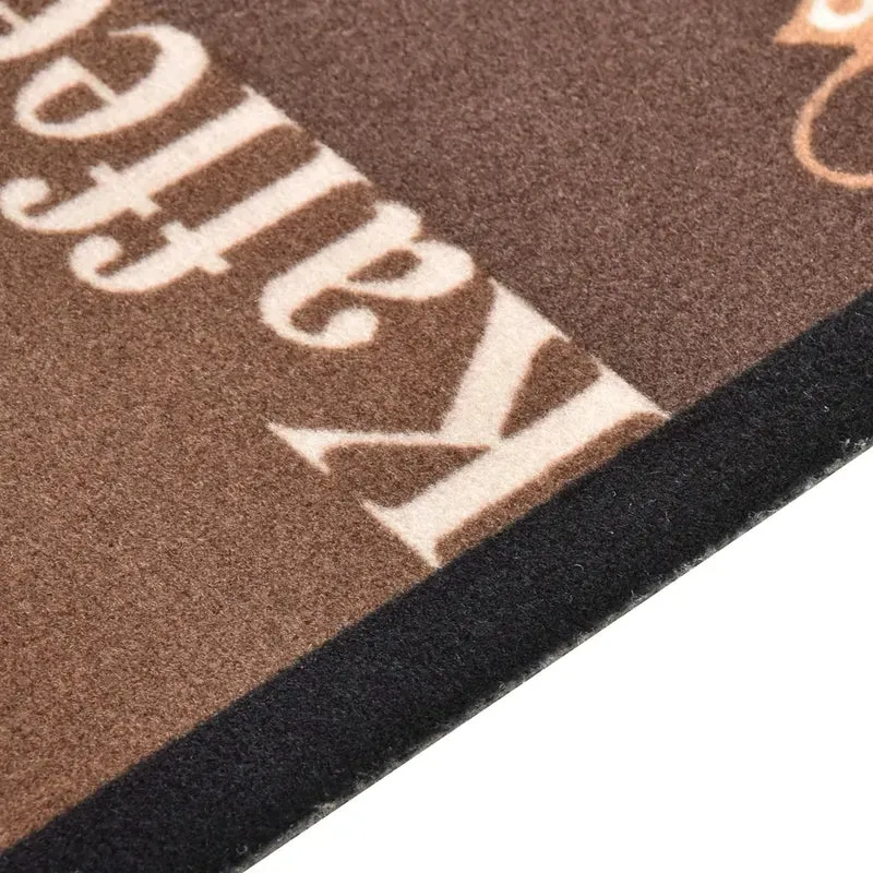 Tapis rectangulaire lavable antidérapant cuisine couloir 300 x 60 cm en polyamide marron café 02_0046533